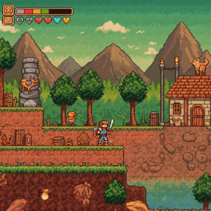 Pixelated retro game scene